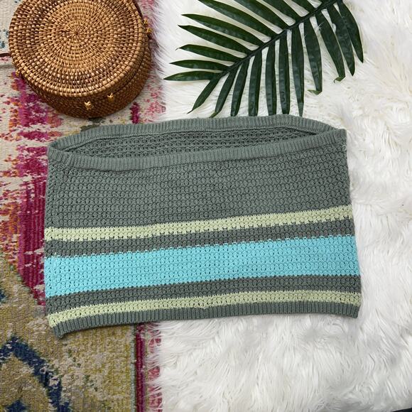 AE AMERICAN EAGLE Green Blue Crochet Knit Strapless Crop Tank Plus Size XXL Boho - Picture 3 of 5